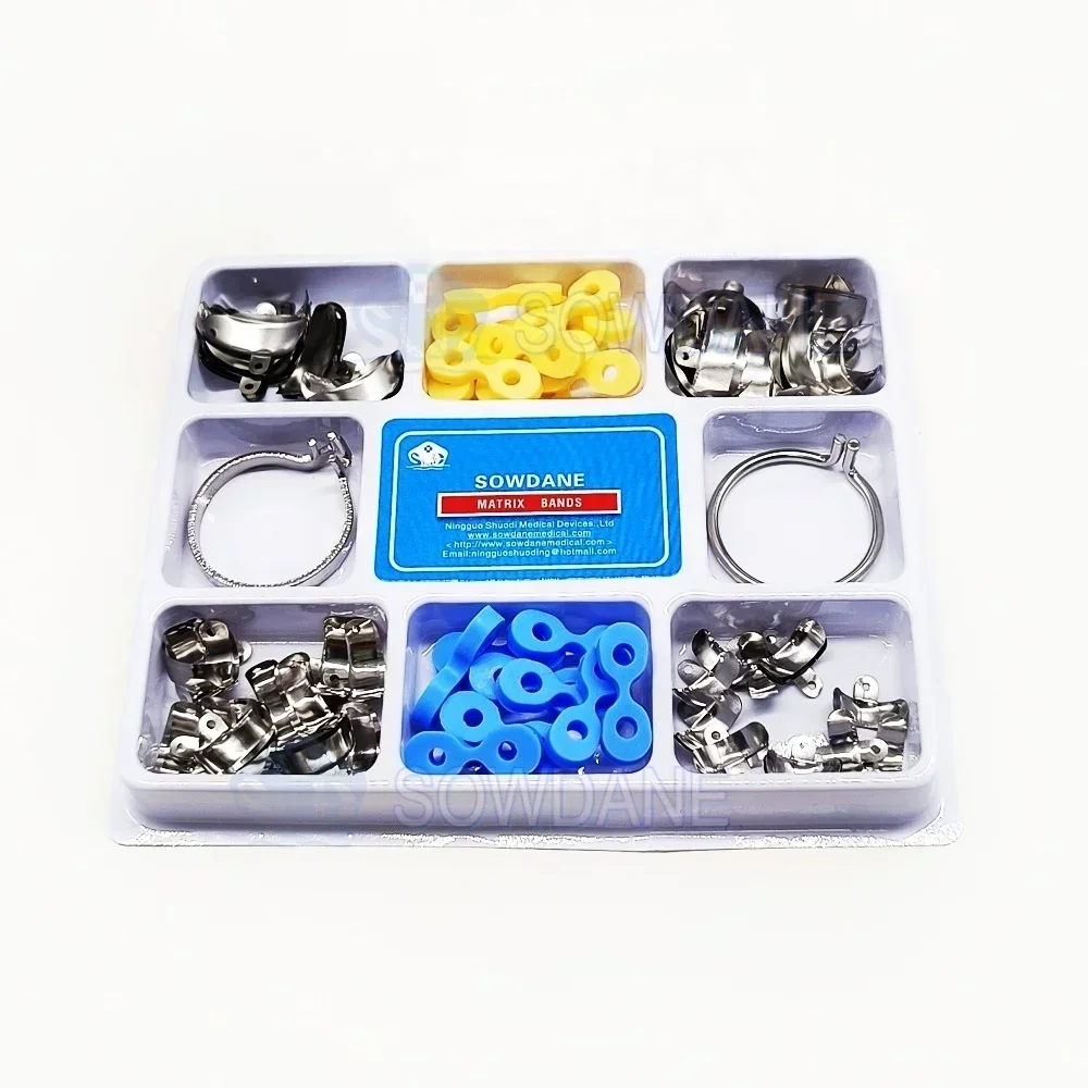 

80pcs New Dentalss Sectionals Contoureds Metal Matrices Wedges Set With M4 Matrices Autoclavables Rubber Wedges Clip Ring
