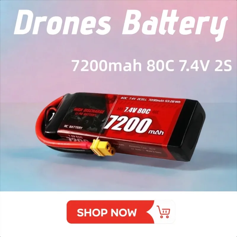 

T/XT60 7200mah 80C 7.4V 2S LiPo Battery for RC Quadcopter Helicopter Cars Boats Drones Rechargeable Battery