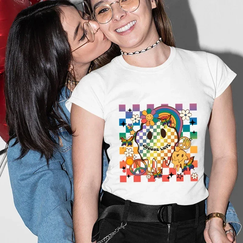 

Футболки унисекс Pride Month Art, футболка большого размера с вырезом радуги и героями мультфильмов, топы для пар, футболки Harajuku LGBTQ + для влюбленных