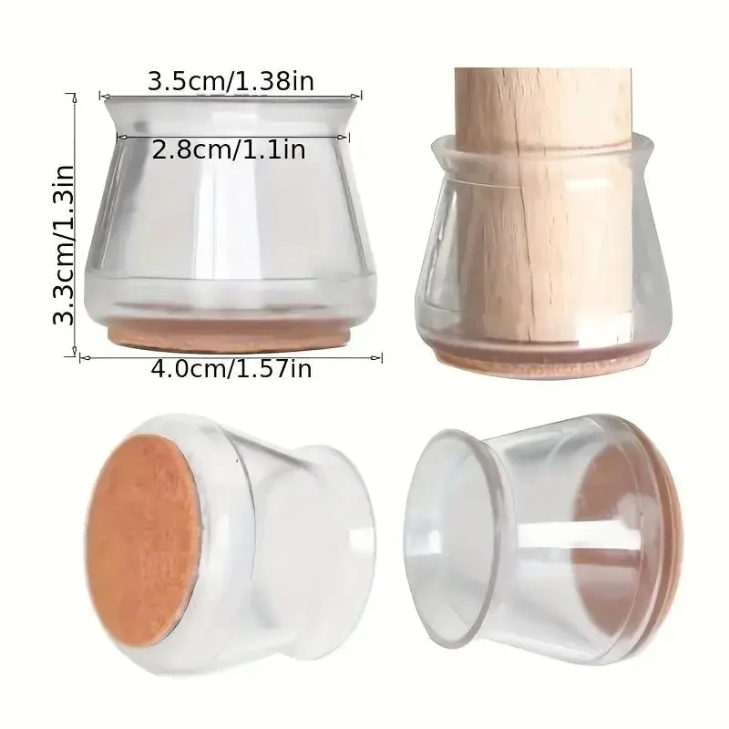 16pcs Transparent Silicone Chair Leg Caps with Felt Pad, Anti-Scratch Noise Reduction Floor Protectors, Easy Install for Home