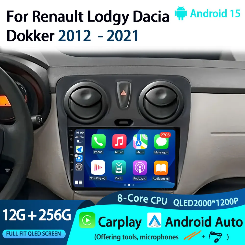 

Android 15 Car Radio For Renault Lodgy Dacia Dokker 2012 - 2021 Autoradio Auto Carplay WIFI+4G Multimedia DSP Stereo Playe