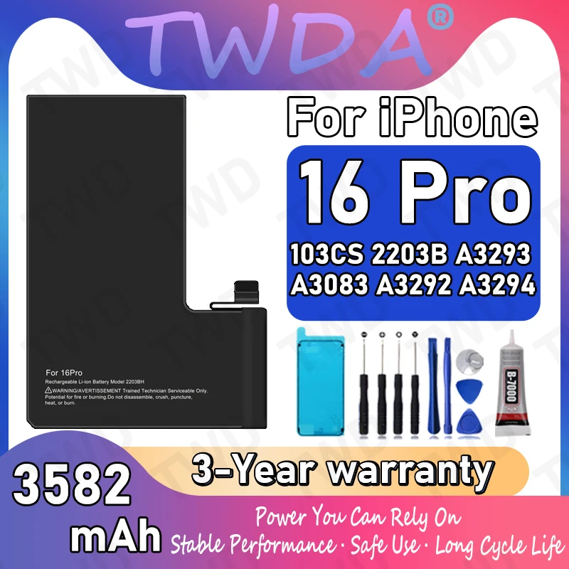 

2203BH Аккумулятор большой емкости 3582 мАч для iPhone 16 Pro/103CS/2203B/A3293/A3083/A3292, новые аккумуляторы высокого качества + бесплатные инструменты