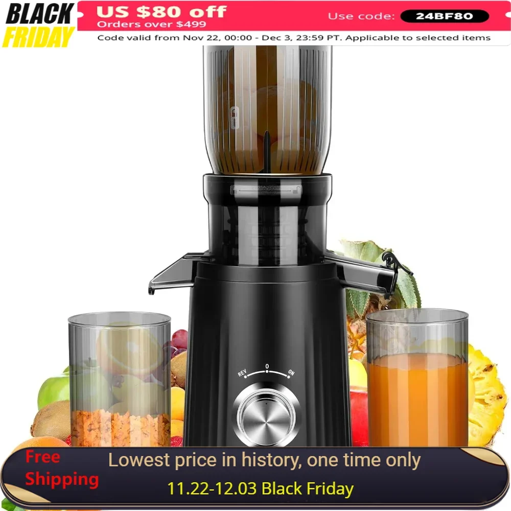 

Cold Press Juicer W/ 2 No-Metal Filters, 4.4" Feed Chute, Self Feeding Juice Extractor, Quiet Motor Juicer Machine, Juicers