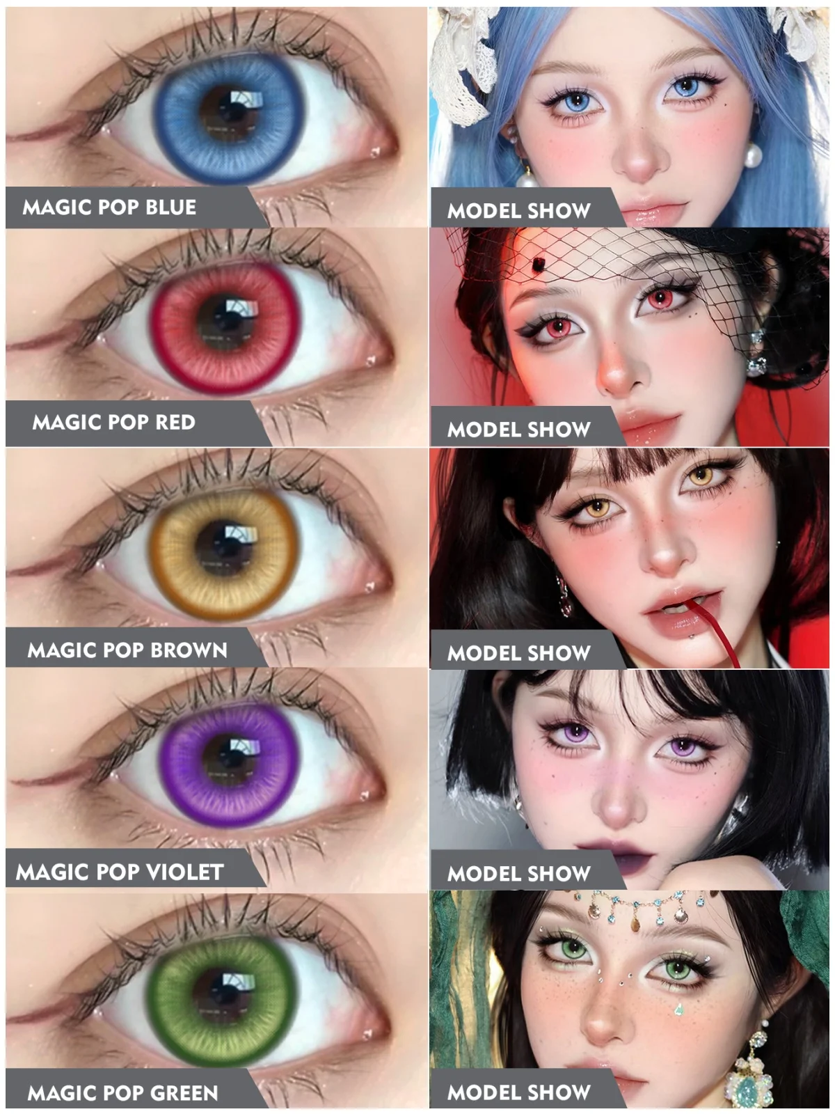 VISUASHOW Anime Cosplay Farbige Kontaktlinsen Augen Cos-Linsen 6 Monate Nutzung Magic Pop Grün-Rote Kontaktlinsen für Augen-Schönheits-Make-up – Detail 9