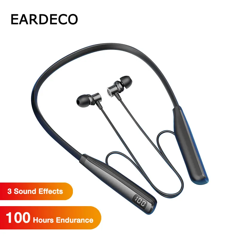 

EARDECO 100 Hours Playback Wireless Headphones Sport Bluetooth Headphone Stereo Bass Neckband Earphones Bluetooth Headset Mic