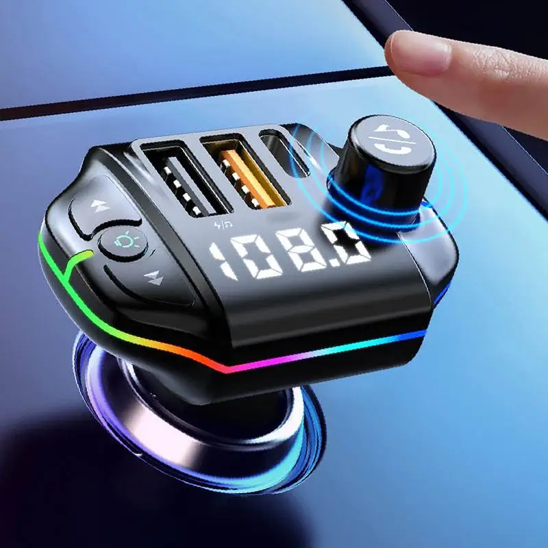 A10 Bluetooth 5.0 FM Transmitter Car MP3 Player Wireless Handsfree Audio Receiver QC3.0 Fast Charge with Colorful Ambient Light