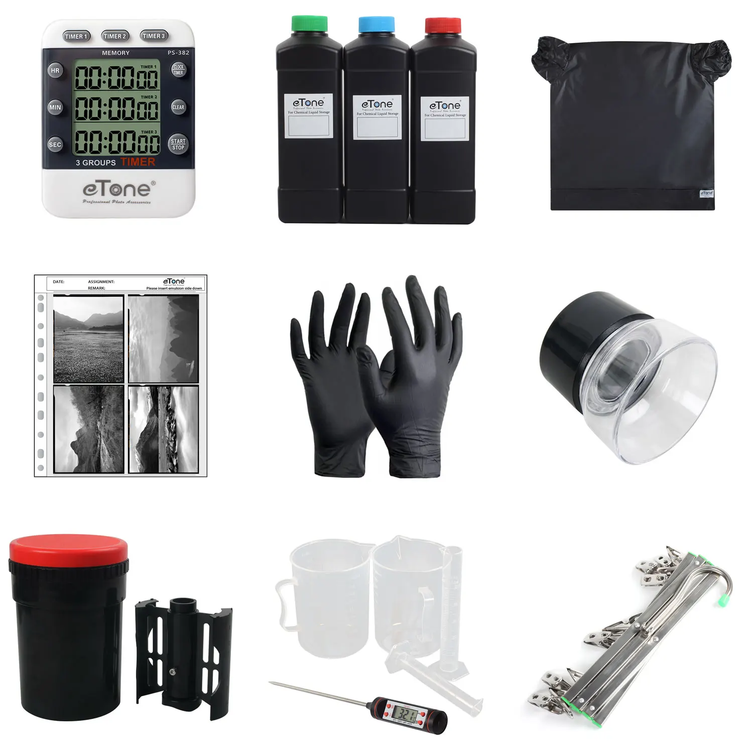 

4x5 Film Developing Kit Darkroom Developing Tank Film Changing Bag Acid-free Storage Bag Chemical Bottles Film Drying Clip