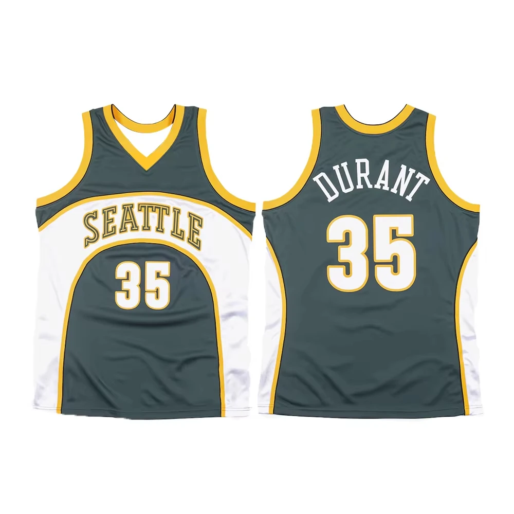 Men's Retro American Basketball Jersey No. 35 Kevin Durant Gold SuperSonics Classic 07 Version Player Clothing for Fans Vest Top