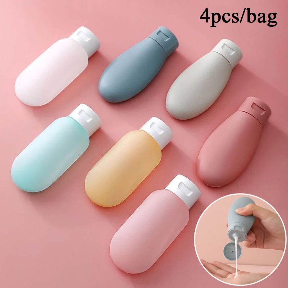 

4pcs 60ml Portable Travel Size Refillable Bottle Squeezable Silicone Empty Bottles Liquid Soap Shampoo Dispenser Travel Supplies