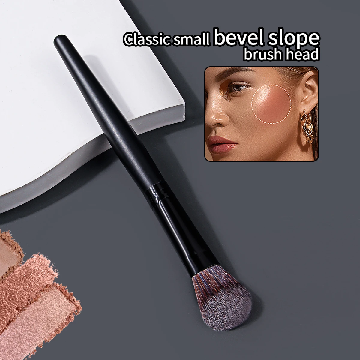 1 piece soft portable wooden handle loose powder blush setting brush, multi-functional facial makeup brush, beauty tool