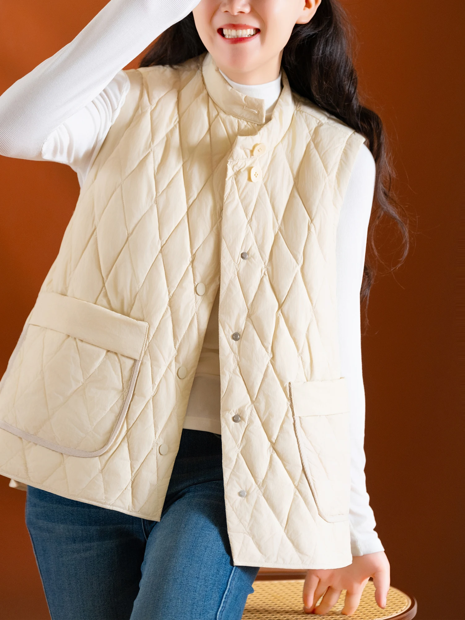 

Lightweight Zero-Prure Du down Vest id Stitching Loose Fit 90% White Du down Vest Nylon Material Commute Sle Pure ...