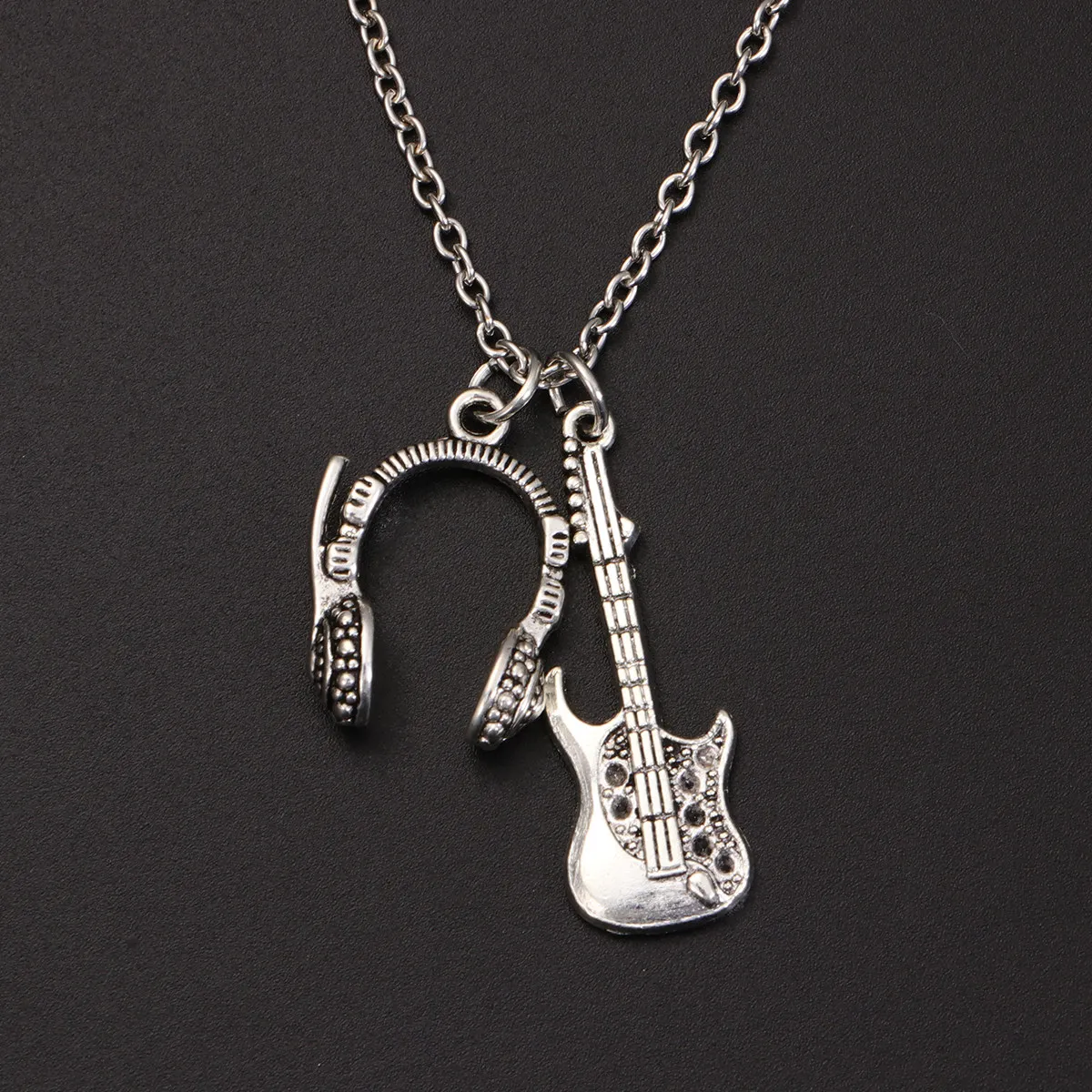Guitar Headphones Pendant Necklace Fun Creative Design Fine Workmanship Music Jewelry Gift for Friend Birthday Music Carnival