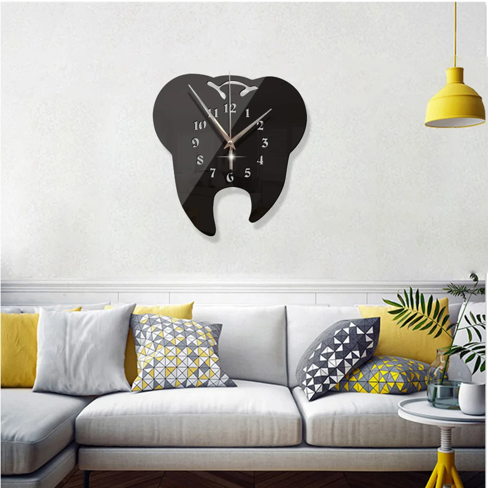 1Pc Modern Creative Personality Teeth Mirror Wall Clock Diy Acrylic Tv Backdrop Wall Stickers No Battery Modern Home décor