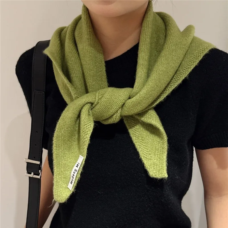 British Original Niche Brand Containing Wool Knitted Triangle Scarf Women's Headscarf Knitted Scarf Multi-functional Warm Wraps