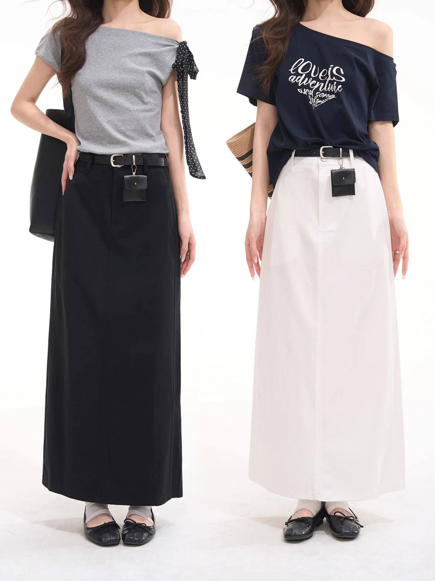 

Heme Casual Washed Silk Cotton High Waist Straight Leg Midi Skirt Women's Fashion Spring Collection Chinese Brand