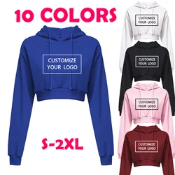 Sudaderas con capucha de manga larga personalizadas para mujer, patrón de impresión de su propio diseño, disfraz de Midriff de Color sólido, Tops de moda de 10 colores