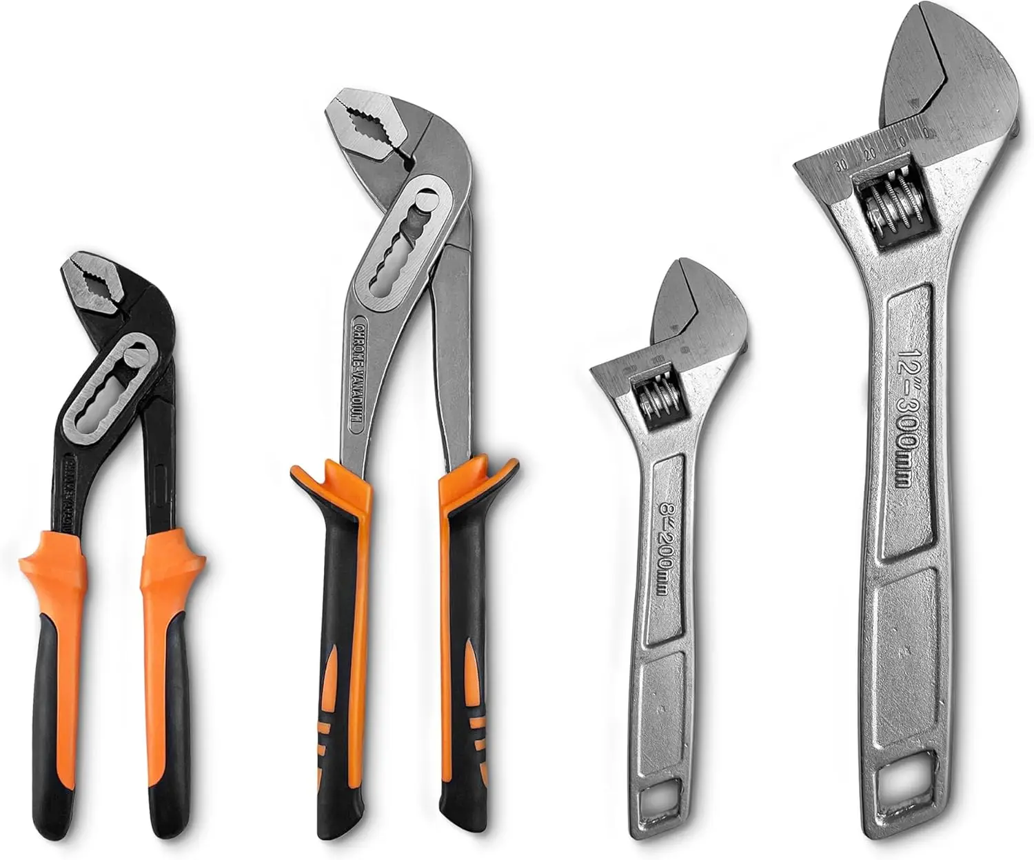 

4-Piece Wrench Pliers Set,8 & 12 Inch Adjustable Wrench Set with 8 & 10 Inch Groove Joint Pliers for Home Repair