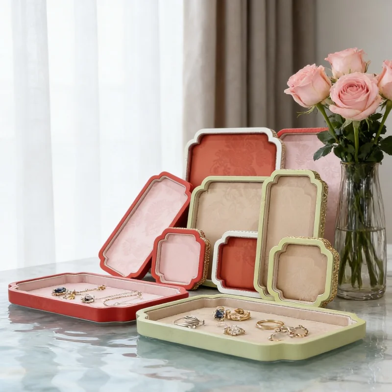 

Eid Mubarak Palace Jewelry Tray, Velvet Display Plate for Jade Gold & Pearl Jewelry, Antique Style Cultural Relics Storage Box,