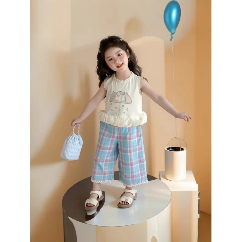 

Girls' Suit Summer2025New Stylish Fashionable Children's Cute Top Summer Wide-leg Pants for Baby Girls Summer Outfit