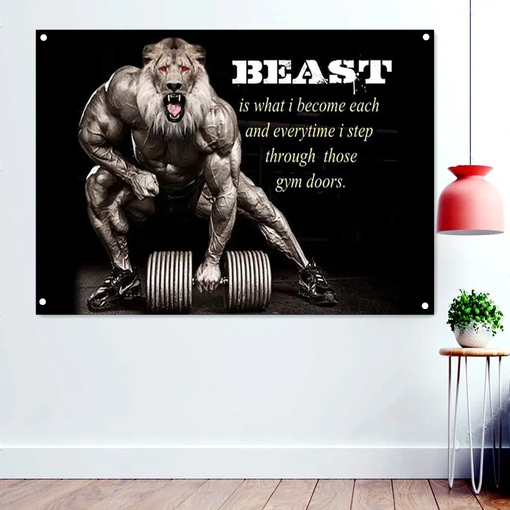 Beast Muscle Bodybuilder Motivational Wallpaper Banner Flag Gym Wall Background Hanging Painting Sport Fitness Workout Poster