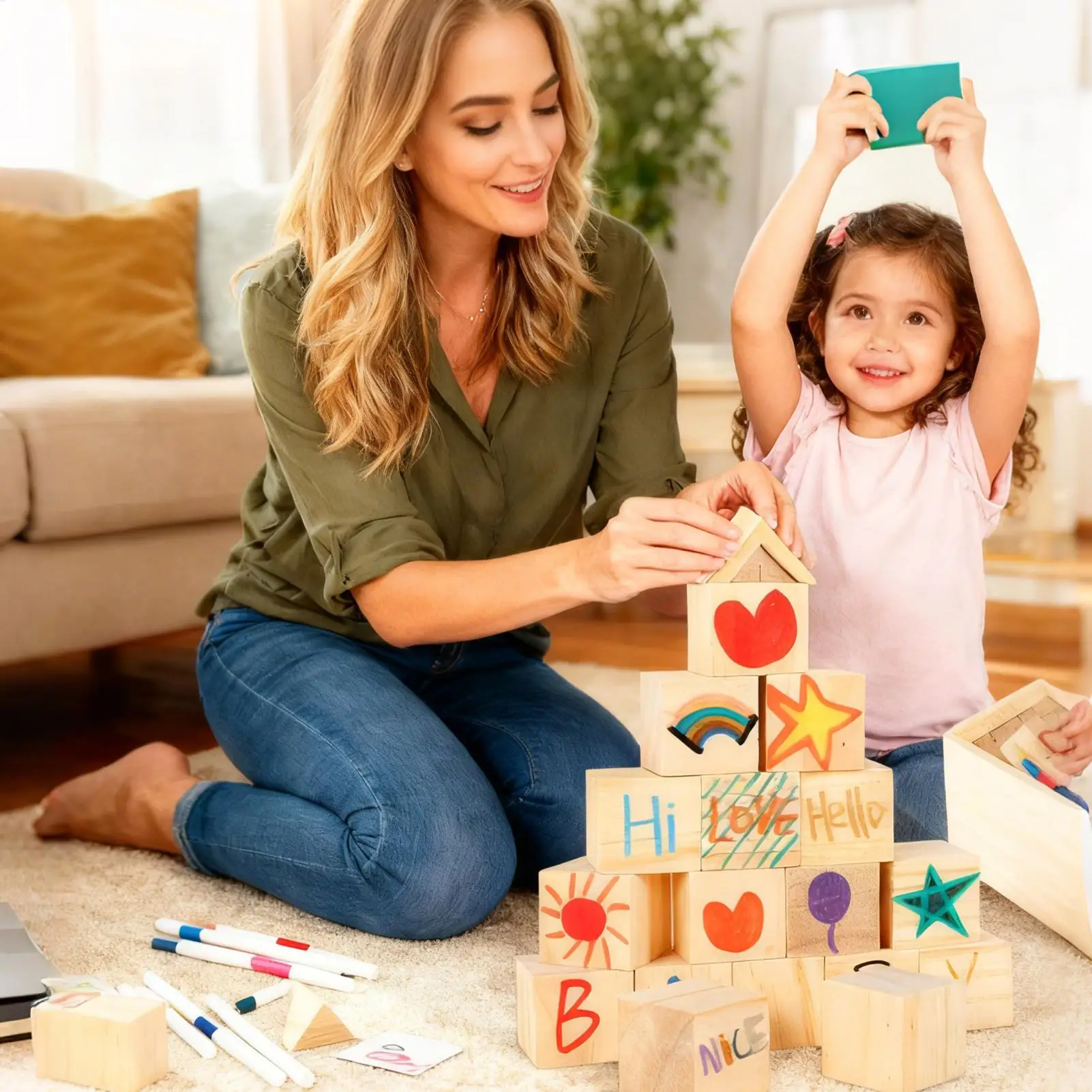 Baby Shower Blocks And Sign Drawing Challenge With 24 Markers Decorate Blocks Baby Shower Activity For Gender Reveal Party