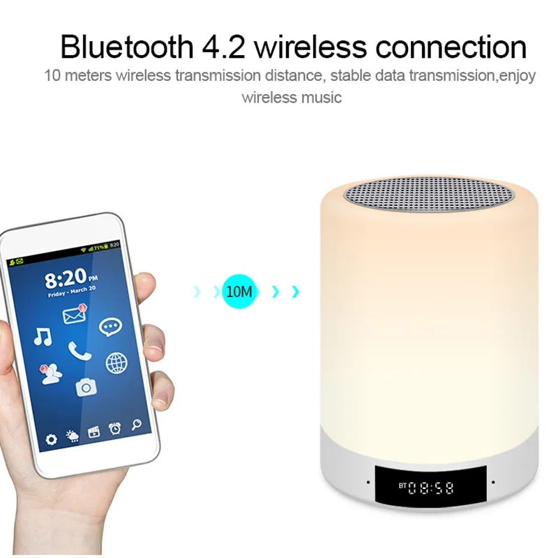 Veilleuse LED avec horloge, lampe à capteur tactile, lumière colorée RVB douce, cadeau pour enfant, chambre de bébé, haut-parleur Bluetooth multifonctionnel