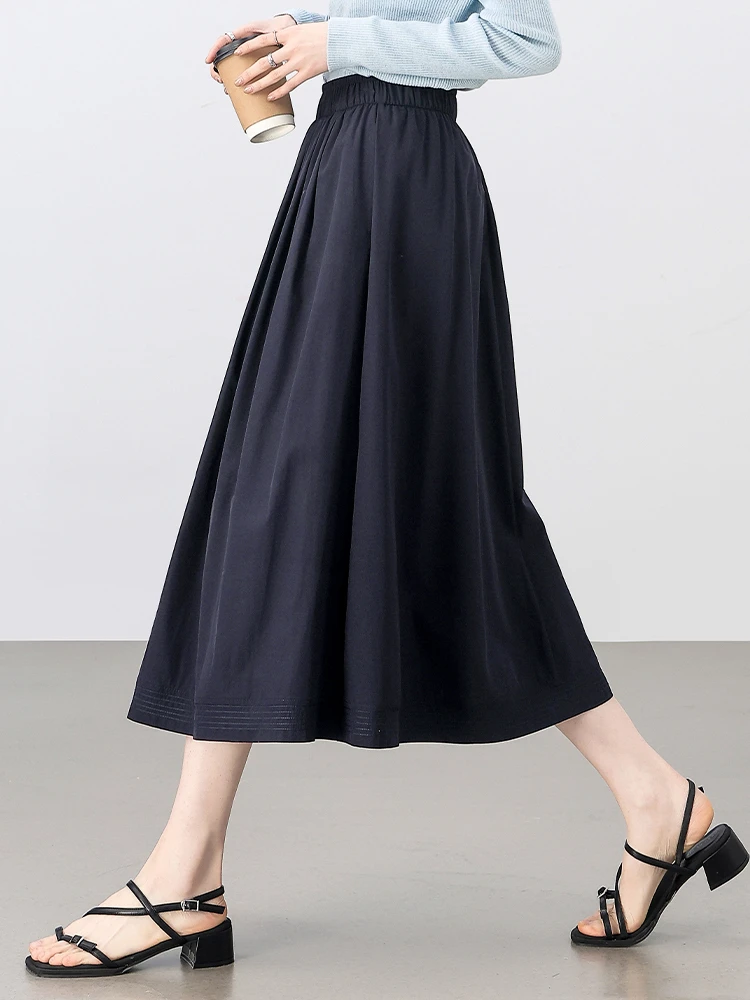 

SENTUBILA Women's Korean Pleated Skirt Summer 2025 High Waist Elastic A-line Midi Skirt Pocket for Casual Office Wear 152Q80226