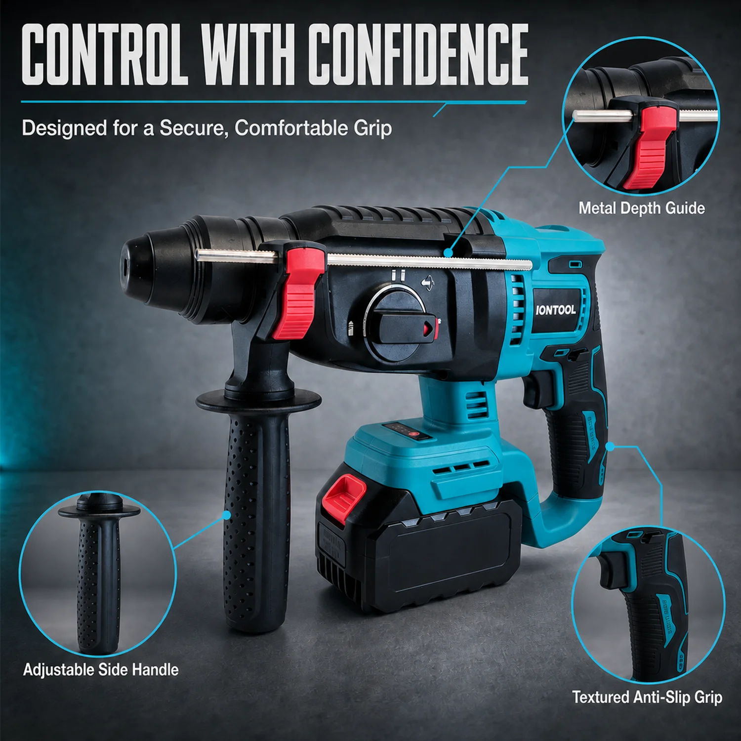 IONTOOL 26mm Rotary Electric Hammer Power Tool Bare Tool Fits Makita 18V Batteries For Concrete Drilling