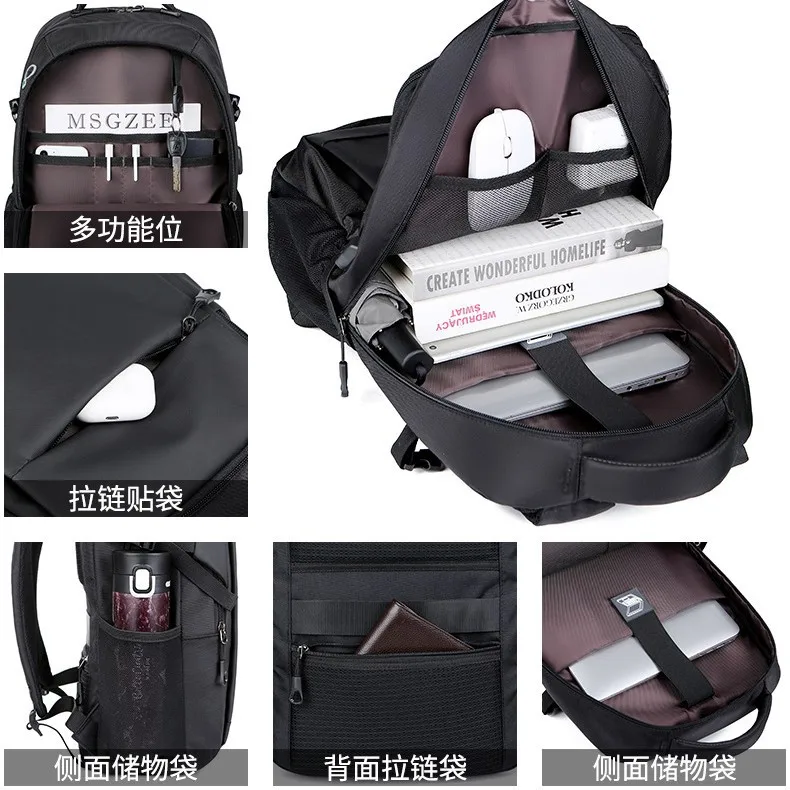 New 2 Colors Backpack for Men Multifunctional Business Notebook Backpack USB Charging Waterproof Film Men's Backbag Casual Bags