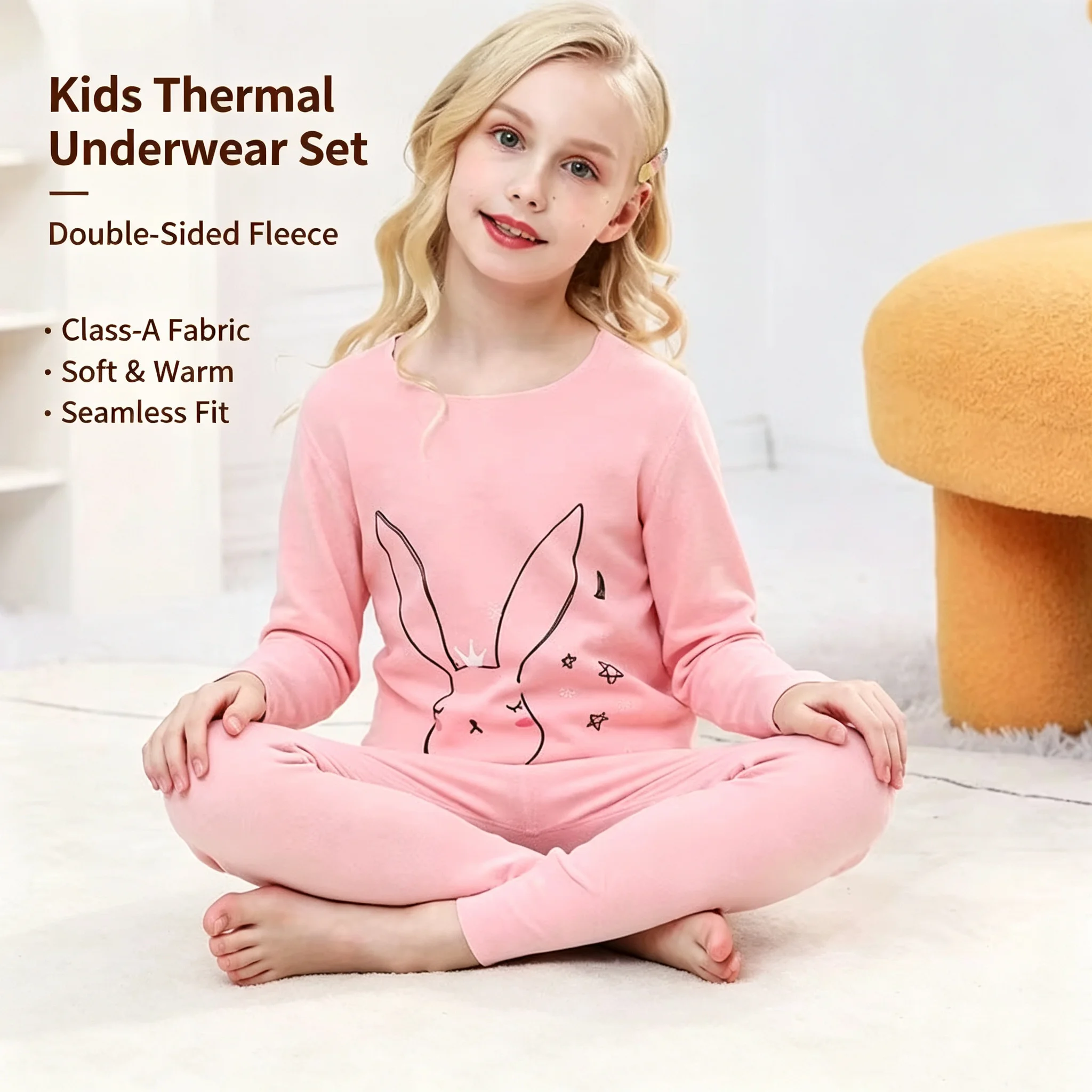 3-14 Years Kids Thermal Underwear Printing 2-Piece Set Dolphin Double-Sided Fleece Top Pants Boys Girls Autumn Winter Homewear