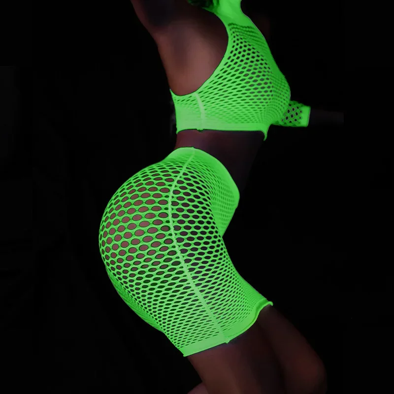 Hot Noctilucent New Sexy Lingerie ​Women BodySuit Underwear Porn Babydolls Hip Wrap Dress Fishnet Glove Luminous Erotic Costumes