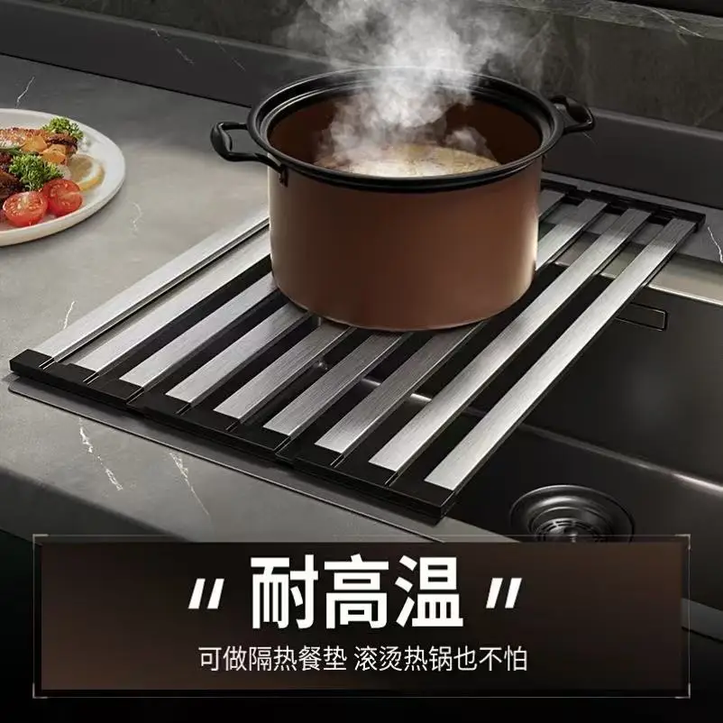 Foldable drain rack, kitchen bowls, dishes, chopsticks, silicone storage shelf view 4