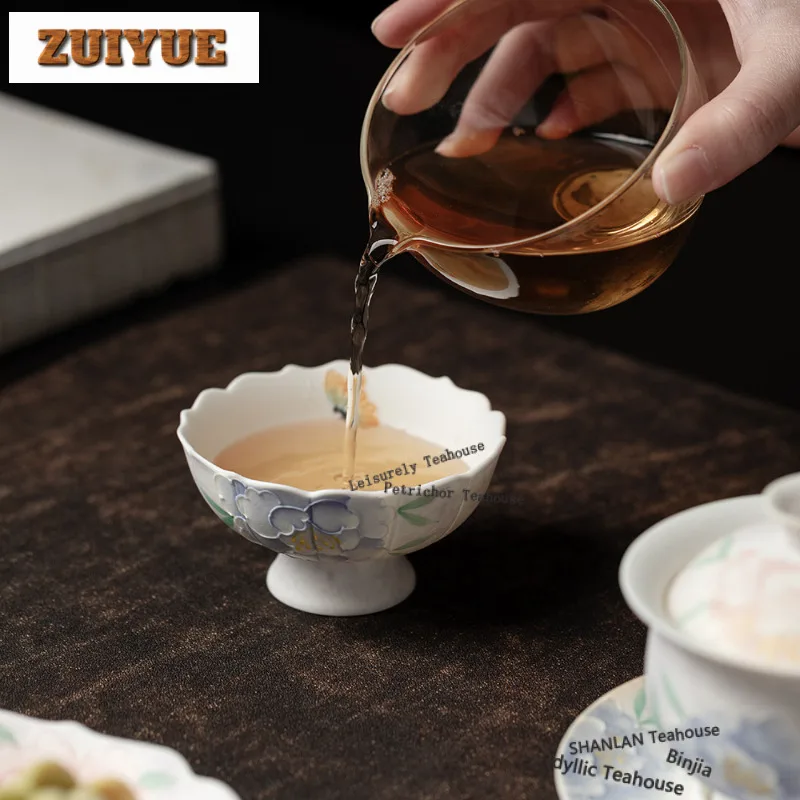 60ml Hand-painted Peony Teacup Zen Tea Bowl Sample Tea Cup Tea-tasting Smelling Cup Jianzhan Master Cups Teaware Accessories