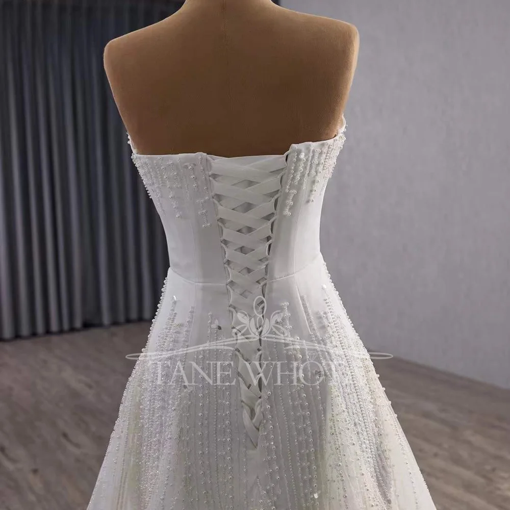 Customizable Sexy Fit Bruiloftsjurk Strapless Sleeveless Lace Up Back Beading Sheath Wedding Dress For Brides