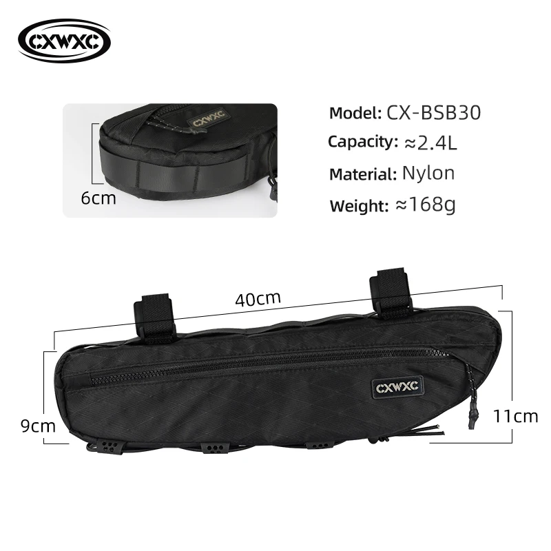 CXWXC Bike Frame Bag 2.4L Large Capacity Bicycle Bottom Tube Bag Triangle Bag Double Side Zipper With Bottom Binding System