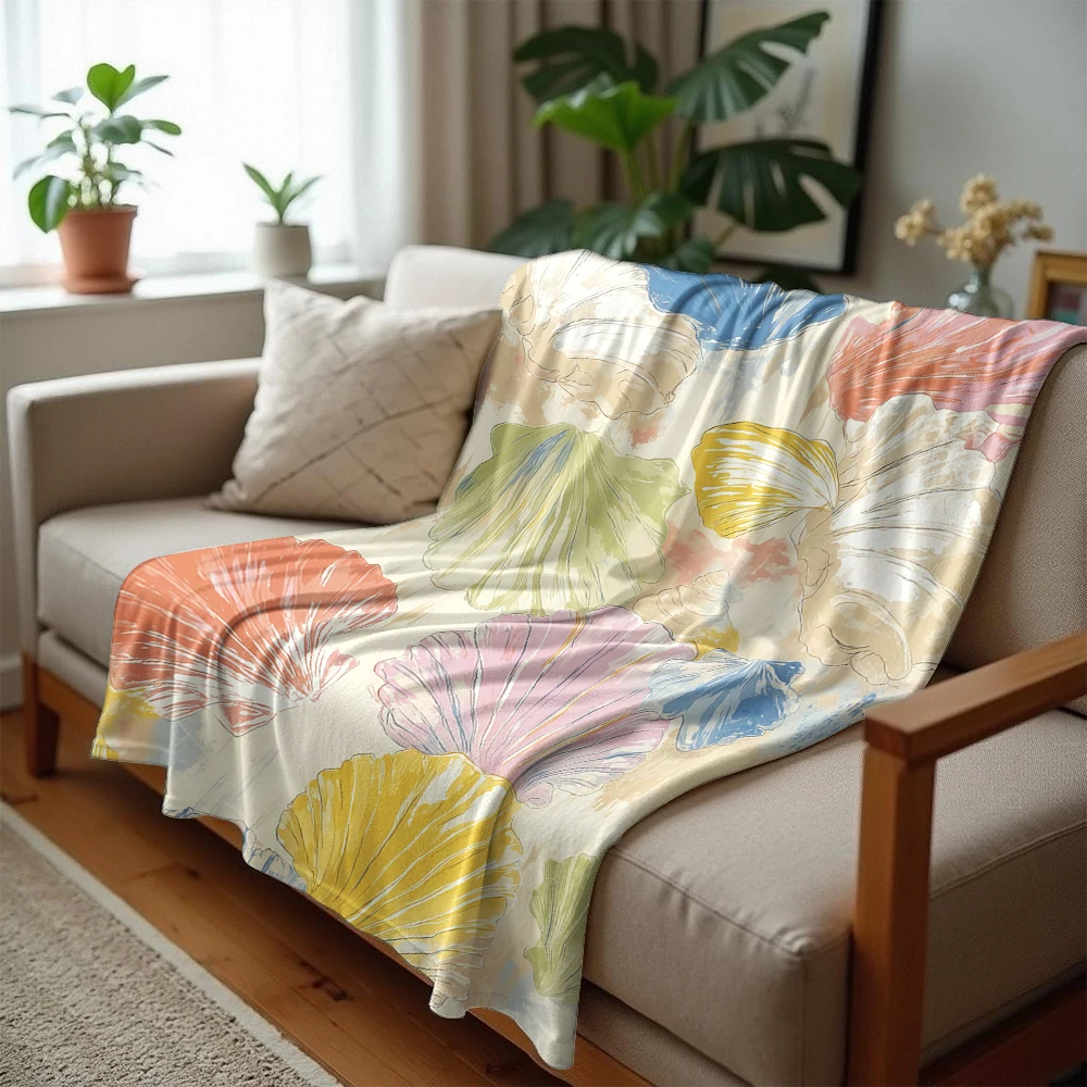 Pastel Shell Lightweight Microfiber Soft Christmas Fleece Blanket Warm Cozy Throw for Bed Sofa Office Travel All Season