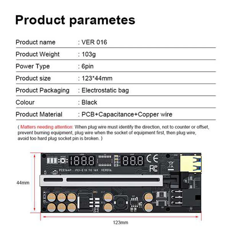 Riser 016 USB3.0 PCIE Riser PCI Express X16 adaptador 016 GPU Riser Card SATA 15PIN a 6pin Power Voltage Monitoring