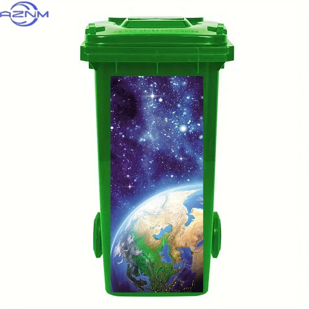 1pc Bright Universe 3D Realistic Earth & Stars Self-Adhesive Decorative Sticker - Removable PVC Art Mural Trash Can Wrap for O