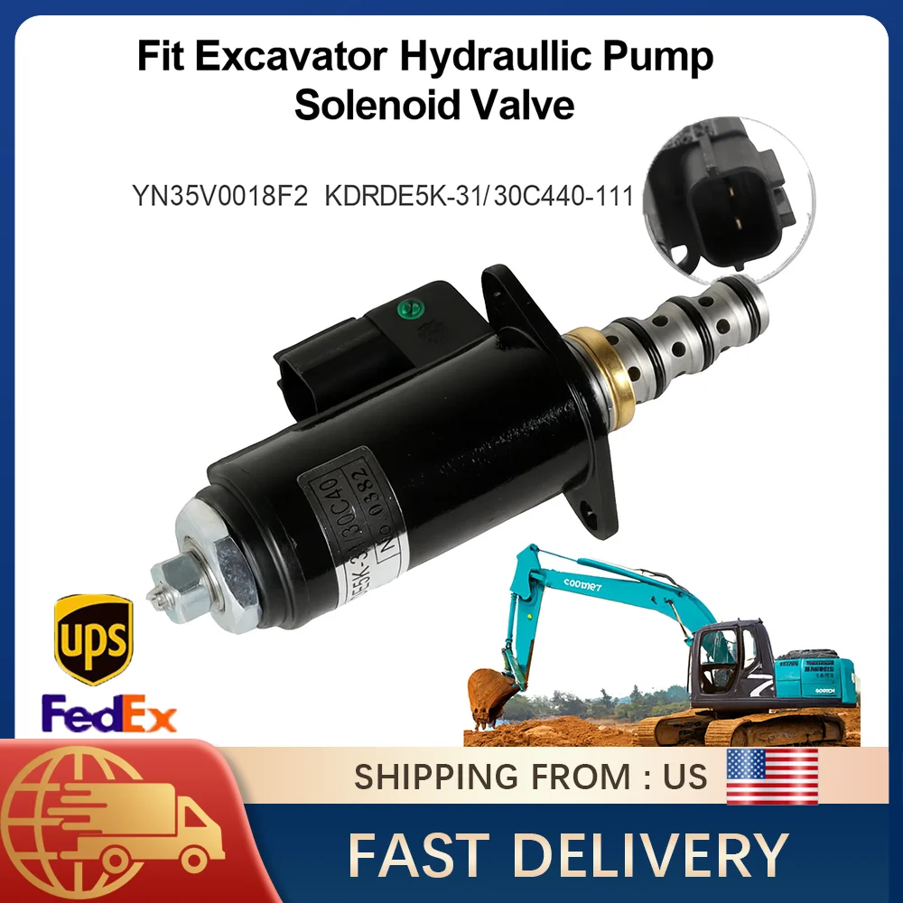 

Электромагнитный клапан гидравлического насоса для экскаватора Kobelco SK200-6 SK230-6 YN35V00018F2 KDRDE5K-31/30C40-111, подходит для деталей экскаватора