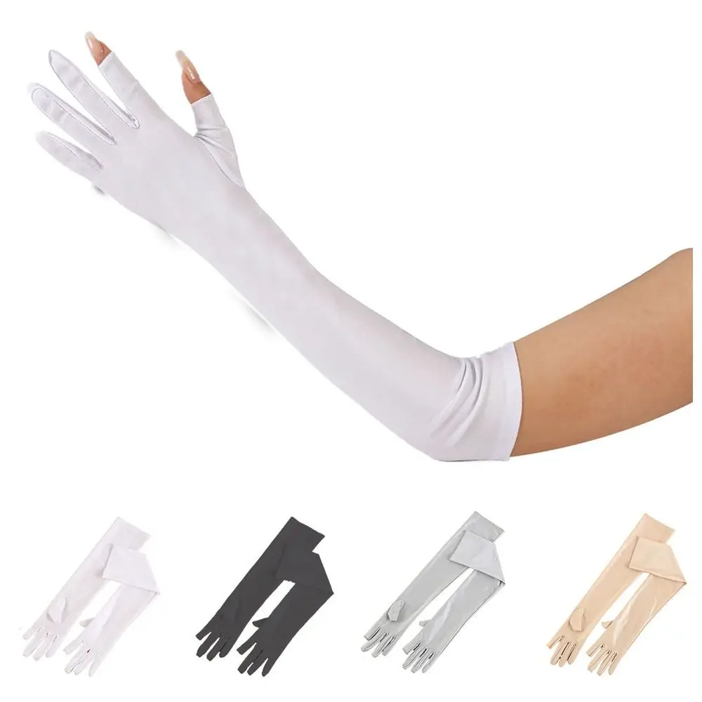 Anti-UV Ice Silk Sleeves Gloves UV Insulation Sun Protection Sunscreen Sleeve Long-sleeved Glove Arm Covers Cycling Gloves Women