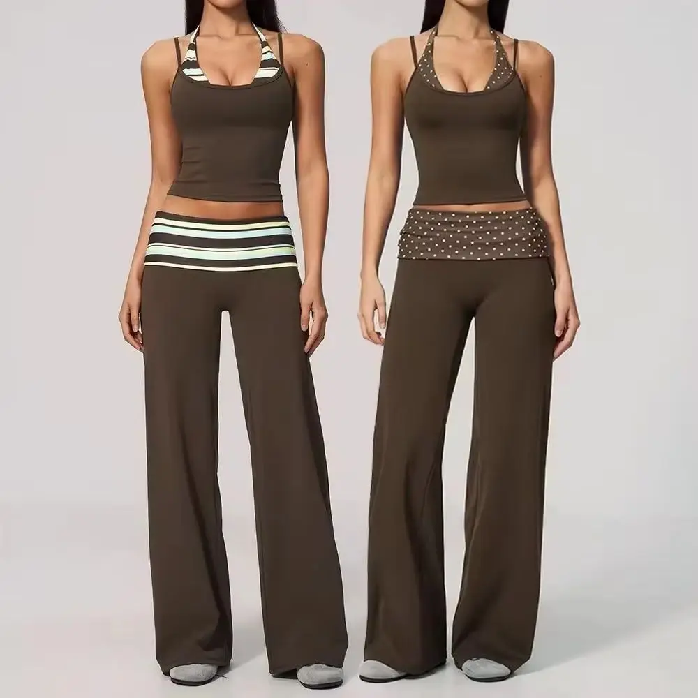 Image of 2-teiliges Yoga-Set für Damen, Trainingsanzug mit Polka Dots, Sportkleidung mit Streifen, Workout-Set, Push-up-Gym-Outfits, High-Waist-Butt-Lift-Yoga-Kleidung