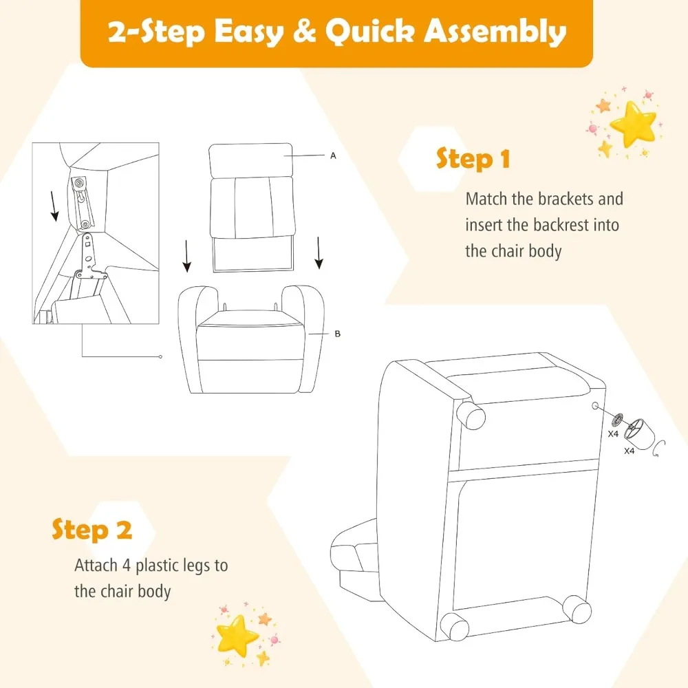 كرسي كرسي للأطفال، كرسي صالة من جلد البولي يوريثان قابل للتعديل مع جيوب جانبية، مسند للقدمين، مسند للرأس، أريكة كرسي مبطنة لـ P