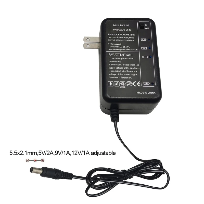 Fuente de alimentación de respaldo ininterrumpida recargable, 5000mAh, 5V, 9V, 12V, UPS, salida de 5,5x2,1mm para enrutador LED
