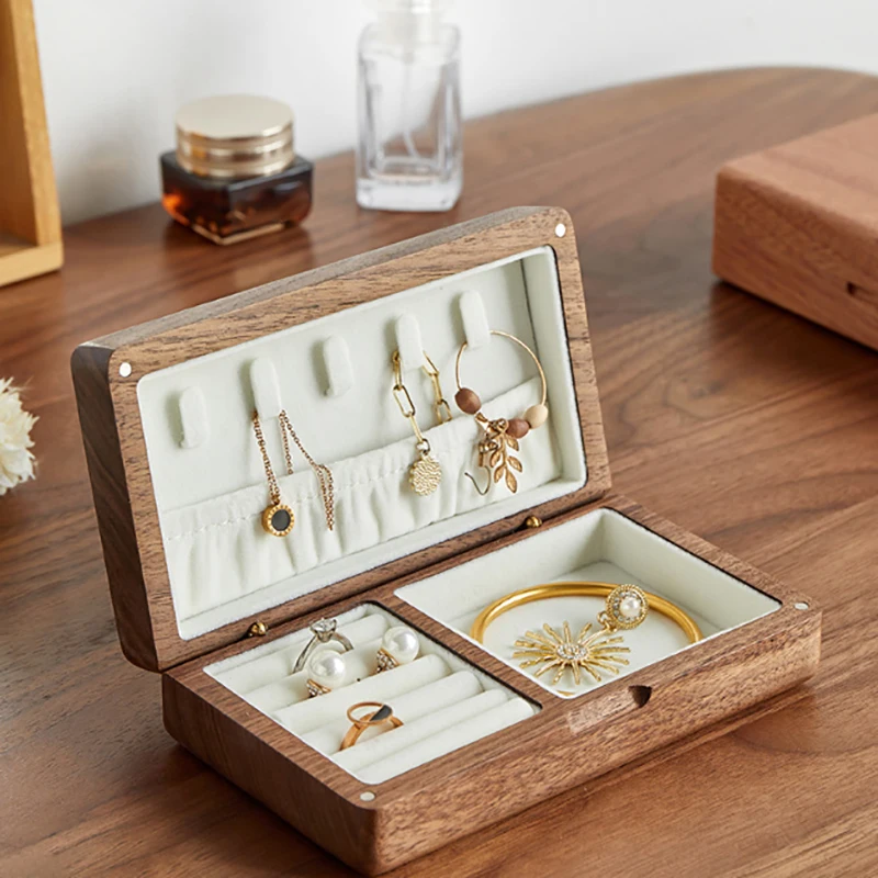 Nordic Style Retro Wooden Jewelry Box Packing Ring Necklace Bracelet Organizer Women Men Display Box Gift Walnut Jewelry Box