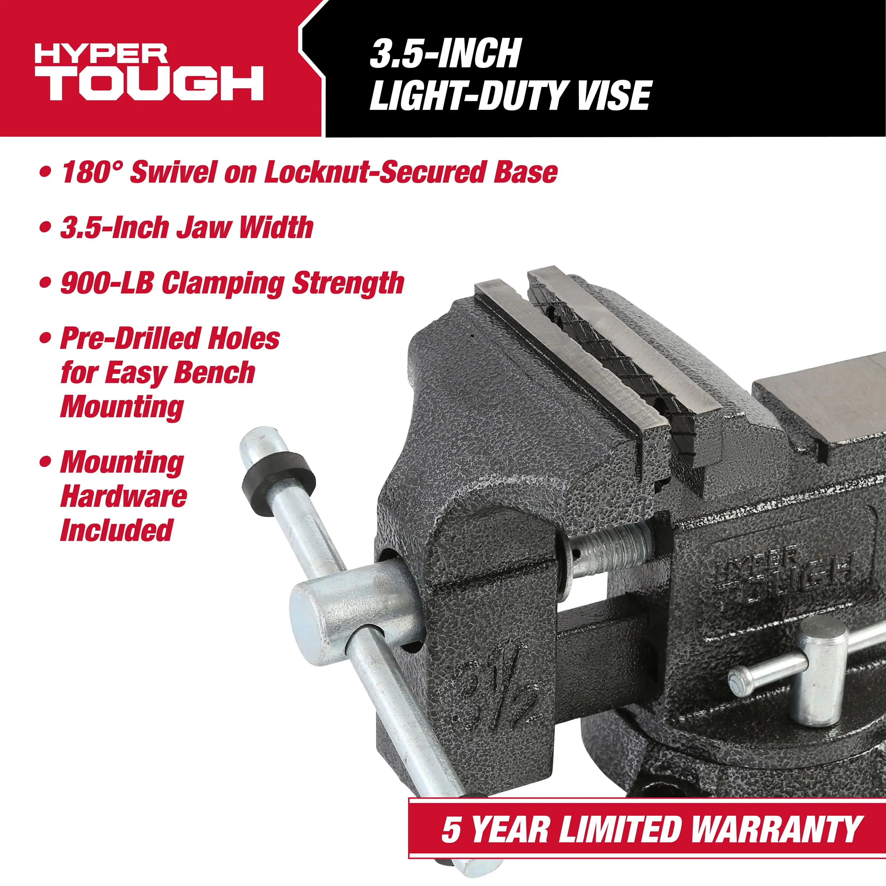 Morsa da banco per carichi leggeri da 3-1/2 pollici, base con chiodatura girevole a 180 gradi