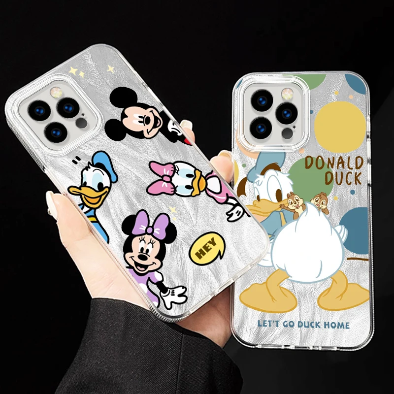 Disney Mickey Donald Duck Cute For iPhone 15 14 13 12 11 XS X XR 8 7 Pro Max Plus Feather Yarn Soft Phone Case