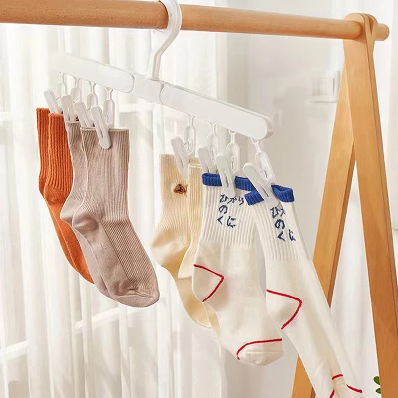 Folding Home Portable Multifunctional Socks Frame Living Room Balcony Windproof Hat Drying Shelf Wardrobe Storage Clip Wholesale