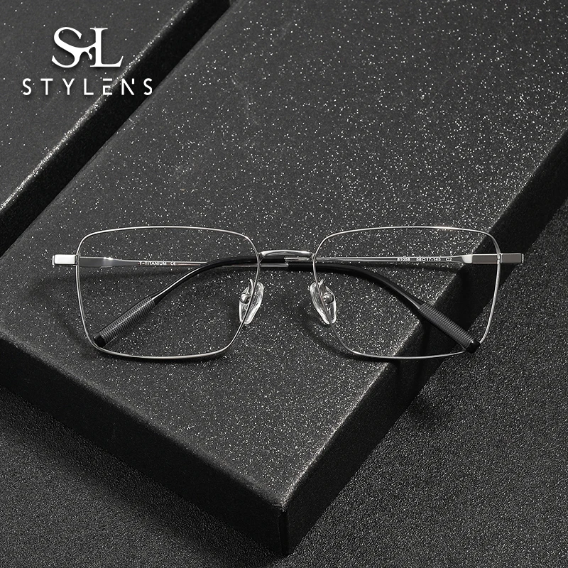 

STYLENS Бизнес Полнокадровые очки из чистого титана Мужские квадратные очки для чтения с защитой от синего света по индивидуальному заказу 81058