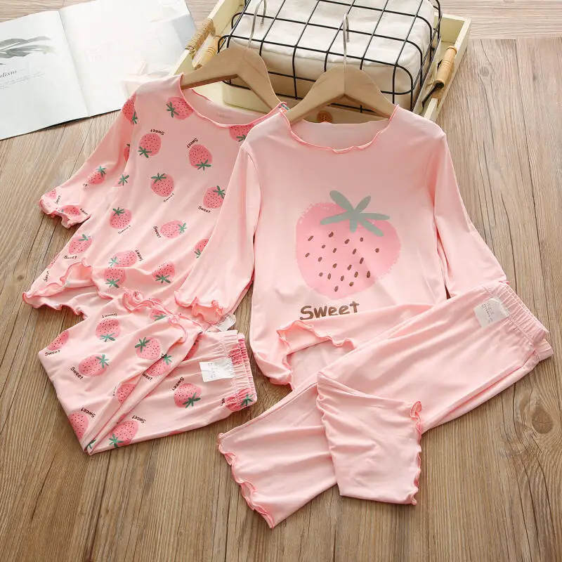 New Comfort Girls' Sleepwear Children's Short Sleeved Pants New Spring and Autumn Sets Princess Style Home Clothes Set for Girls
