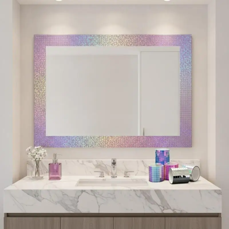 4Pcs 100cm Mosaic Glass Mirror Stickers Self-Adhesive DIY Wall Decals for Makeup Room Vanity Area Decoration